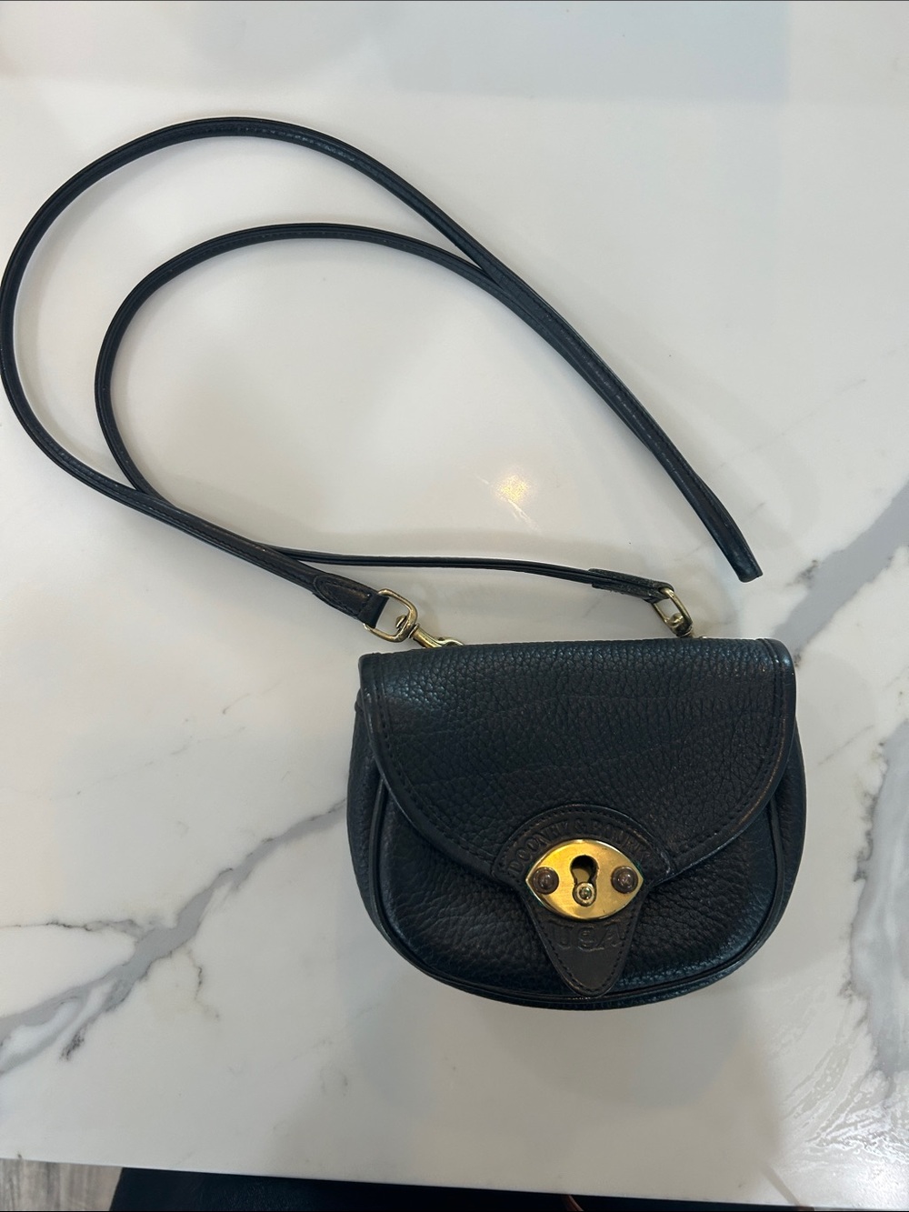 Vintage Dooney & Bourne Black Leather Crossbody Bag with Gold Turn-Lock